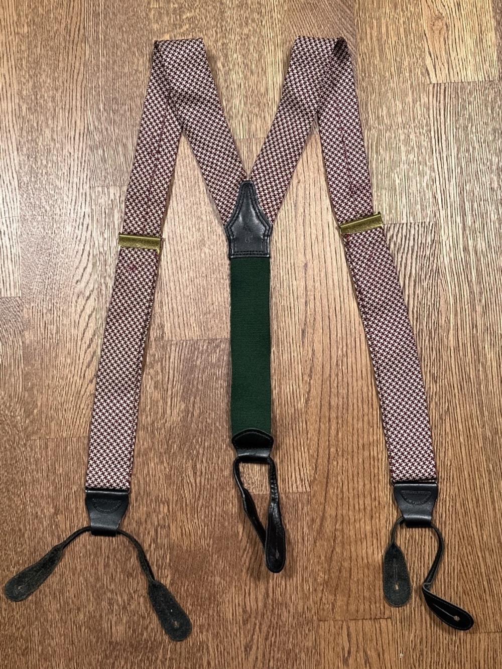 Polo Ralph Lauren Silk Houndstooth USA Burgundy White Green Suspenders Braces